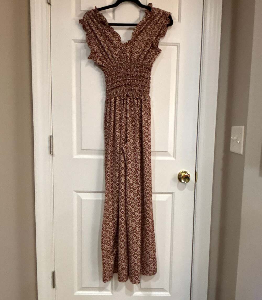 Max Studio Terra Cotta Boho Daisy Smocked Waist Wide Leg Jumpsuit Small - Picture 3 of 7
